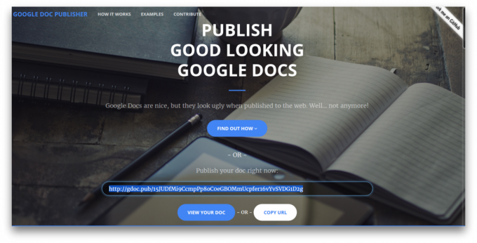 Hlavní stránka Google Doc Publisher