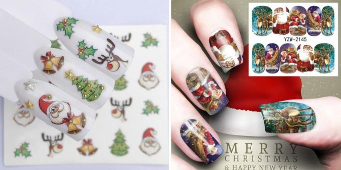 Výrobky s aliexpress vytvořit novoroční nálady: Samolepky na design nehtů Vánoce nail