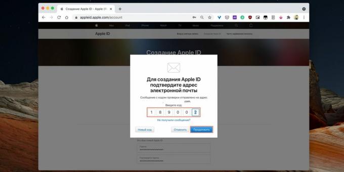 Jak vytvořit Apple ID: zadejte kód