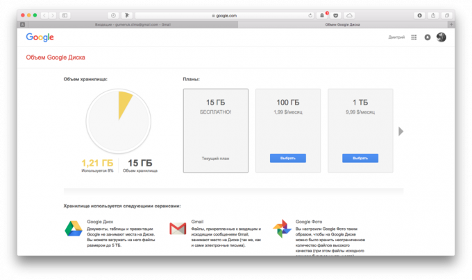 Gmail schránky: objem skladování