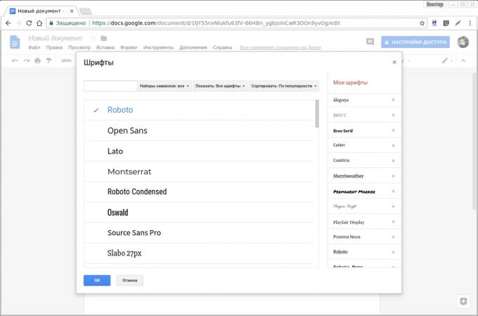 Dokumenty Google Doplňky: Google Fonty