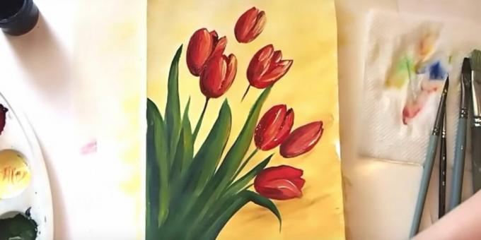 Jak nakreslit kytici tulipánů: přidejte vínovou barvu