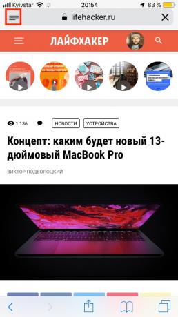 Režim tmavé v prohlížeči Safari na iPhone: použít režim čtení