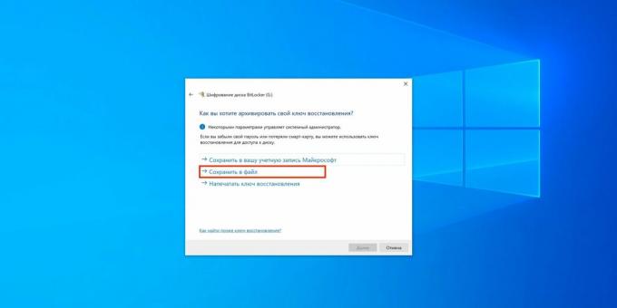 Jak nastavit heslo na USB flash disku: vyberte jednu z možností archivace klíče pro obnovení