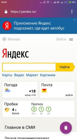 Firefox Zaměření: hledání na „Yandex“
