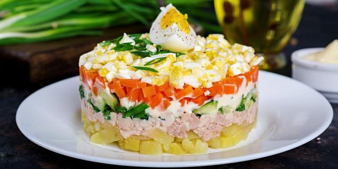 Salát s tresčími játry, zeleninou a vejci