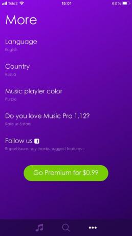 The Music Pro nastavení aplikací můžete změnit barvu