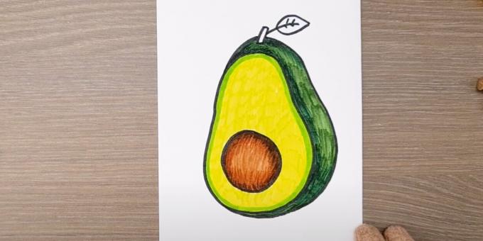 Jak nakreslit avokádo: natřete jámu a bok ovoce