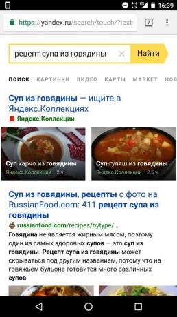„Yandex“: hledání recepty přísadami