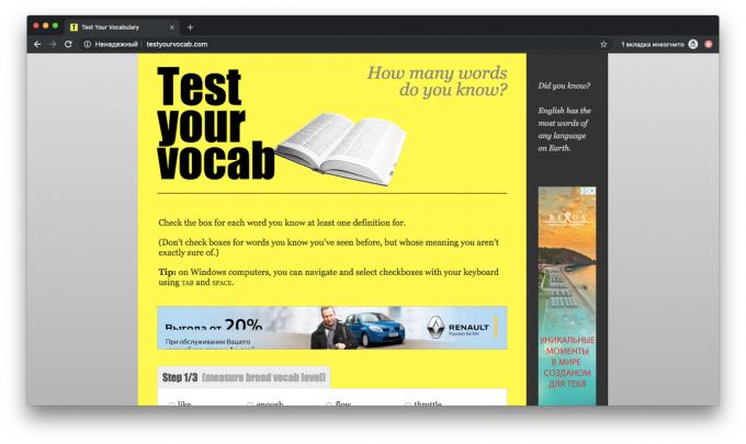 Otestovat svou slovní zásobu Testyourvocab.com