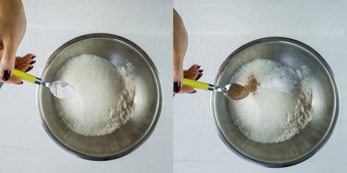 Jak vařit dort s hruškami: přidat skořici a prášek do pečiva