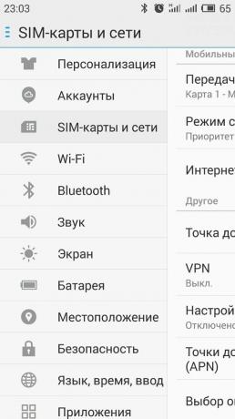 Jak distribuovat internet se systémem Android smartphone: otevřete «SIM karty a část sítě“
