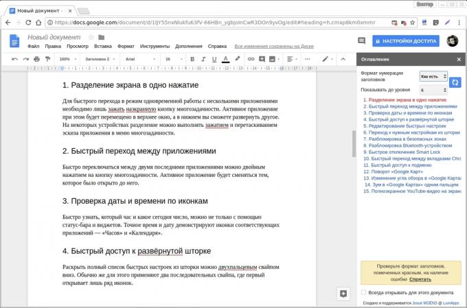Dokumenty Google add-ons: Obsah