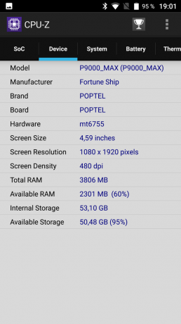 Chráněné smartphone Poptel P9000 Max: CPU-Z