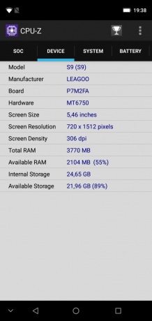 Přehled Leagoo S9: CPU-Z