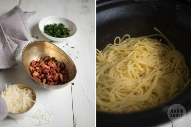 Jak připravit těstoviny carbonara: opečte slaninu a vařte špagety