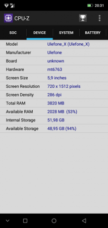 Přehled smartphone Ulefone X: CPU-Z