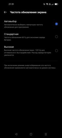 Realme GT 5G: obnovovací frekvence obrazovky